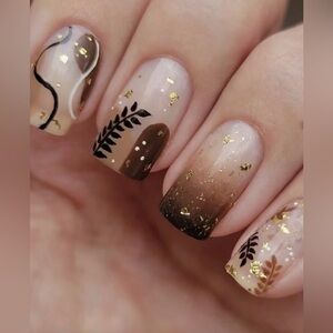 Autumn fall winter Abstract Brown tone press on nails NWT